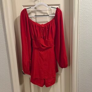 Red Flowy Romper, Worn Once